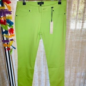 Neon green stretchy jeans